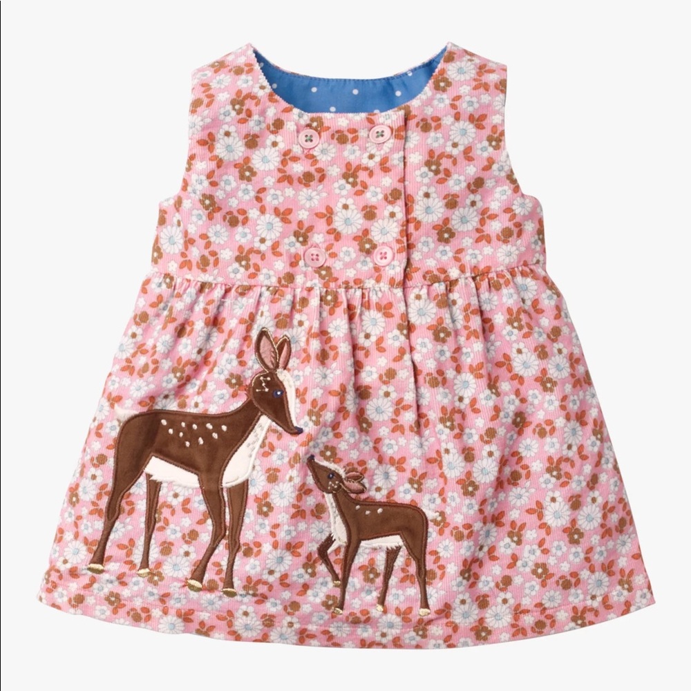 Mini Boden Deer Appliqué Daisy Corduroy Dress